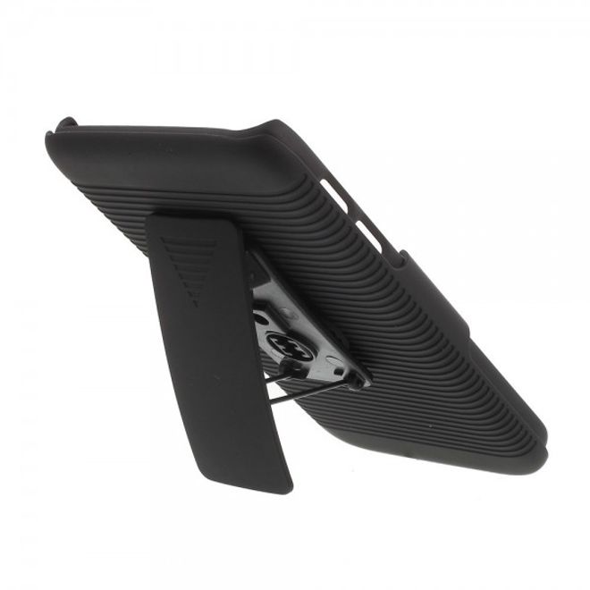 Samsung Galaxy S7 Hart Plastik Case mit Linienmuster und Gurthalterung - schwarz