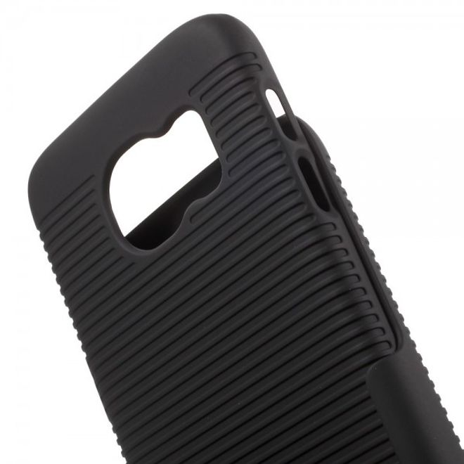 Samsung Galaxy S7 Hart Plastik Case mit Linienmuster und Gurthalterung - schwarz