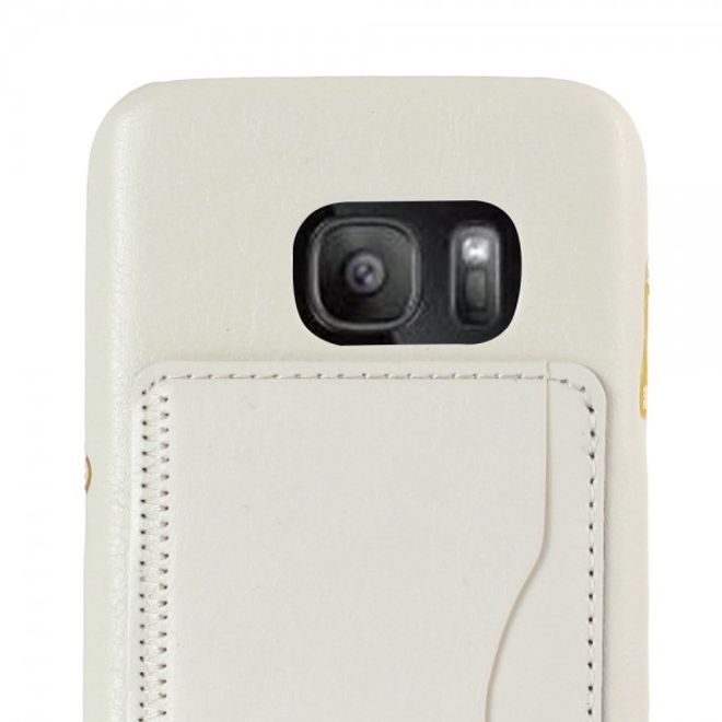 Samsung Galaxy S7 Hart Plastik Cover Hülle im Retro Look und Kickstand - weiss