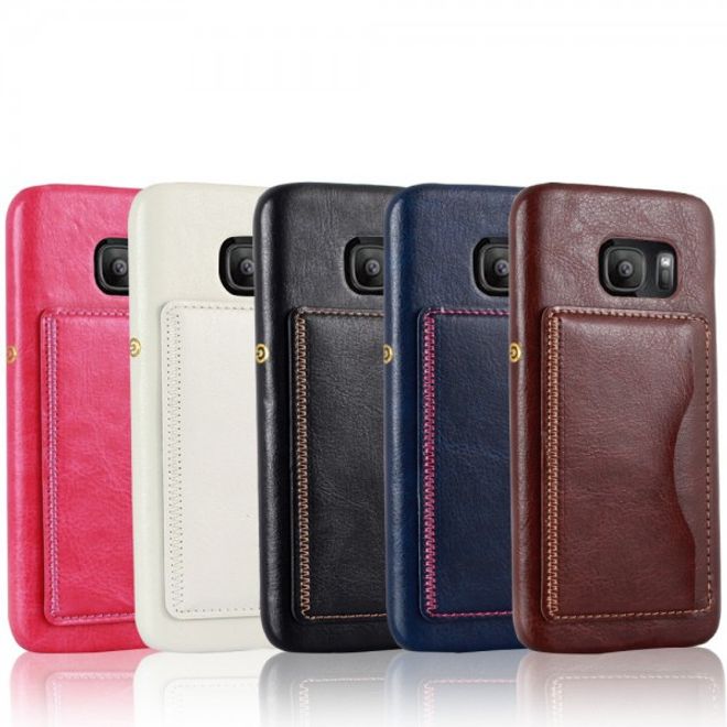 Samsung Galaxy S7 Hart Plastik Cover Hülle im Retro Look und Kickstand - weiss