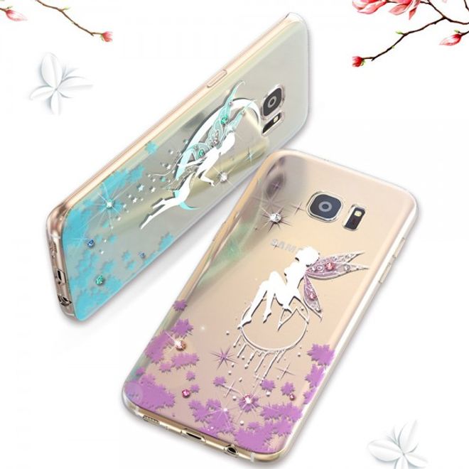 Kingxbar - Samsung Galaxy S7 Elastische Plastik Case Hülle mit Swarovski Elementen und Zauberfee - purpur