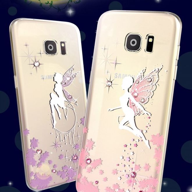 Kingxbar - Samsung Galaxy S7 Elastische Plastik Case Hülle mit Swarovski Elementen und Zauberfee - purpur