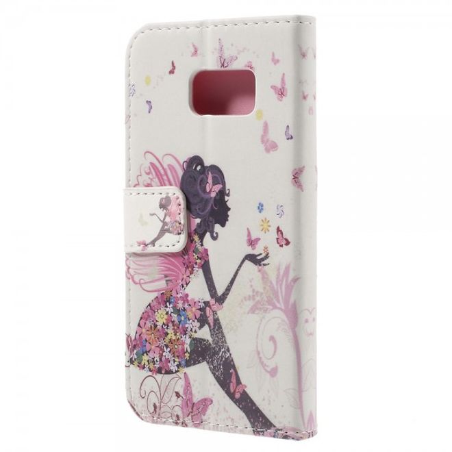 Samsung Galaxy S7 Leder Case Hülle mit Glitzersteinen und zauberhafter Fee