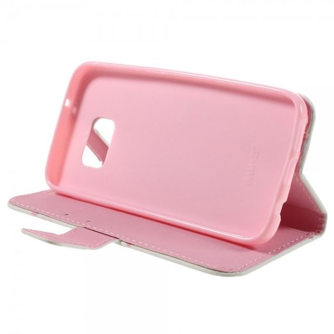 Samsung Galaxy S7 Leder Case Hülle mit Glitzersteinen und modischer Dame