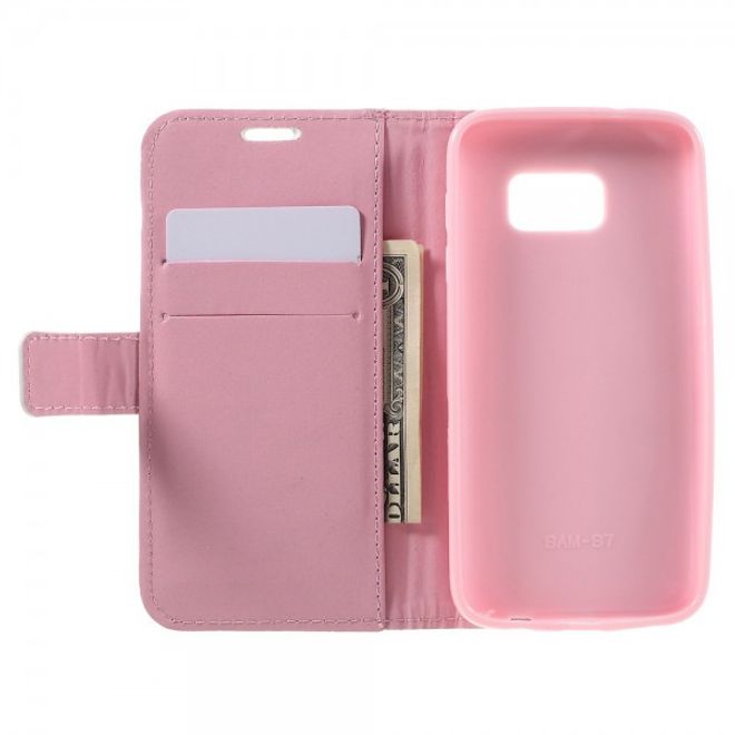 Samsung Galaxy S7 Leder Case Hülle mit Glitzersteinen und zauberhafter Fee