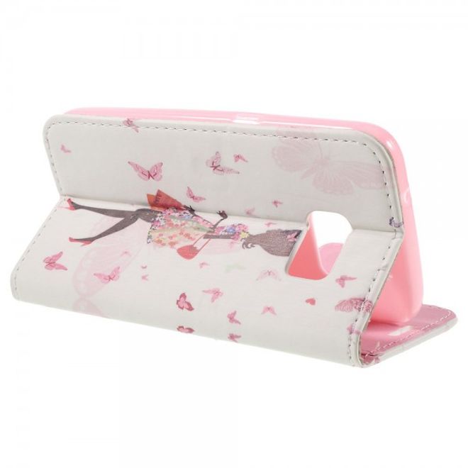 Samsung Galaxy S7 Leder Case Hülle mit Glitzersteinen und modischer Dame