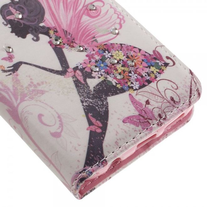 Samsung Galaxy S7 Leder Case Hülle mit Glitzersteinen und zauberhafter Fee