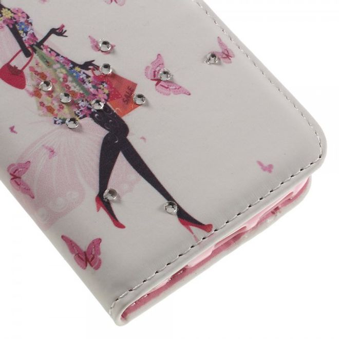 Samsung Galaxy S7 Leder Case Hülle mit Glitzersteinen und modischer Dame