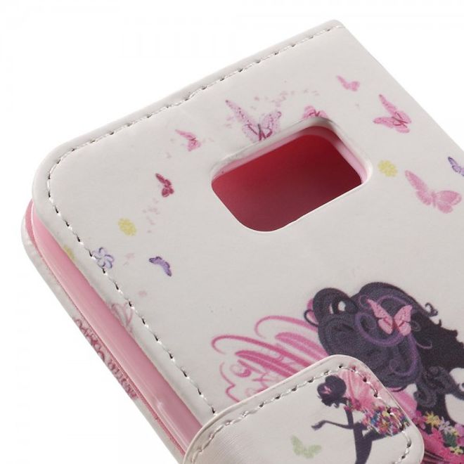 Samsung Galaxy S7 Leder Case Hülle mit Glitzersteinen und zauberhafter Fee