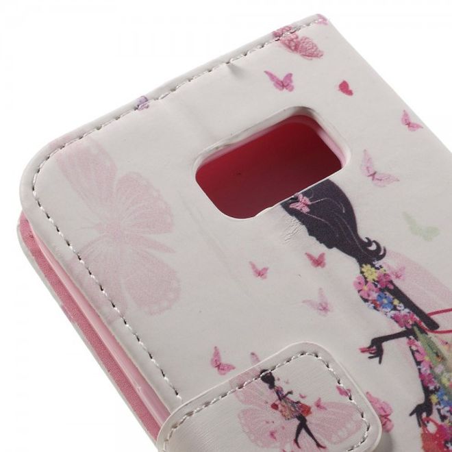 Samsung Galaxy S7 Leder Case Hülle mit Glitzersteinen und modischer Dame