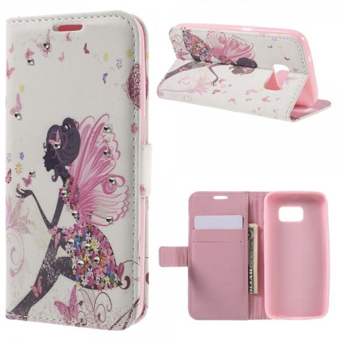 Samsung Galaxy S7 Leder Case Hülle mit Glitzersteinen und zauberhafter Fee