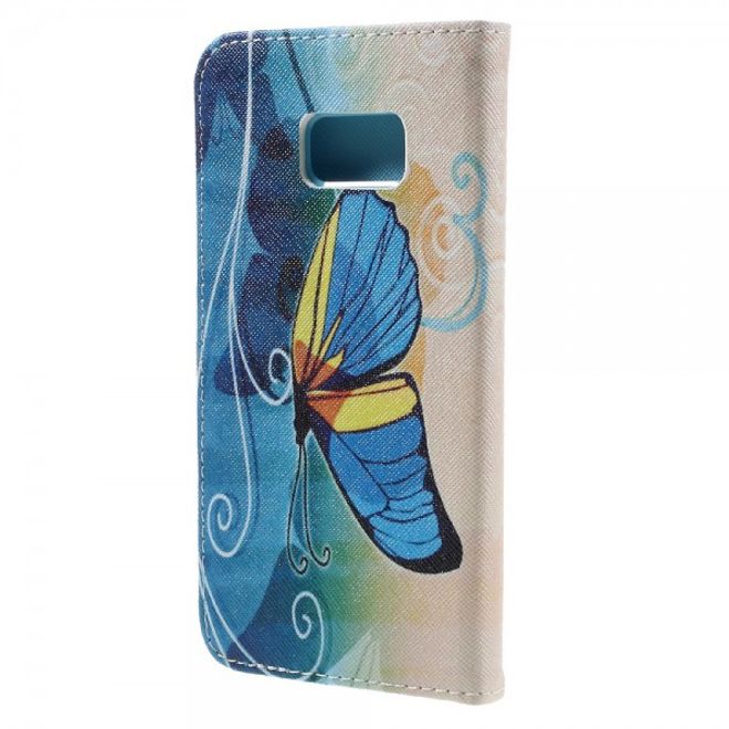 Samsung Galaxy S7 Leder Cover Handyhülle mit blauem Schmetterling