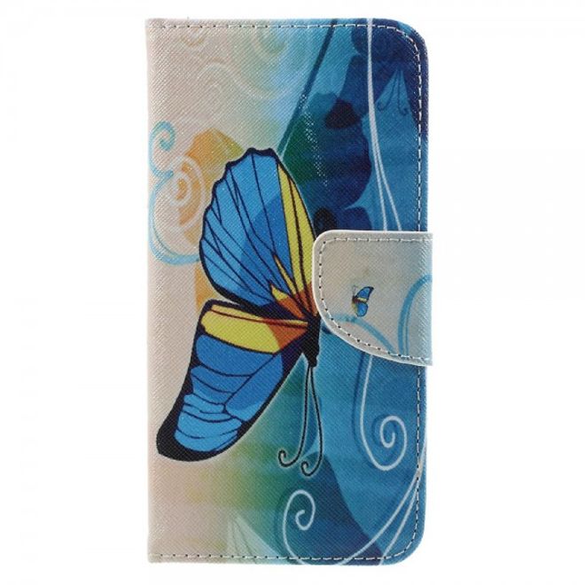 Samsung Galaxy S7 Leder Cover Handyhülle mit blauem Schmetterling