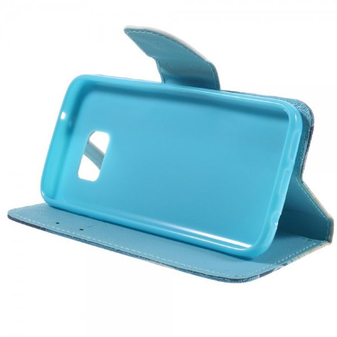 Samsung Galaxy S7 Leder Cover Handyhülle mit blauem Schmetterling