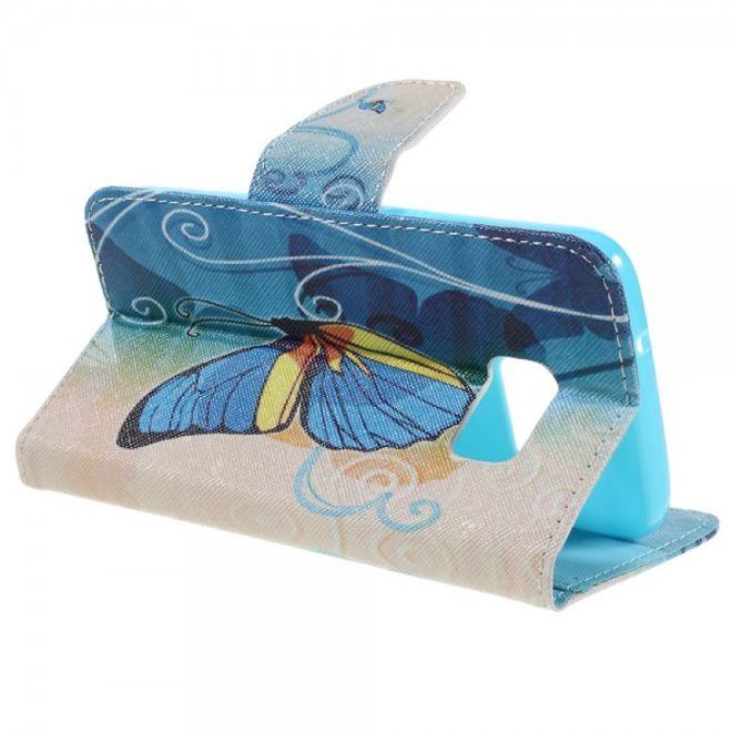 Samsung Galaxy S7 Leder Cover Handyhülle mit blauem Schmetterling