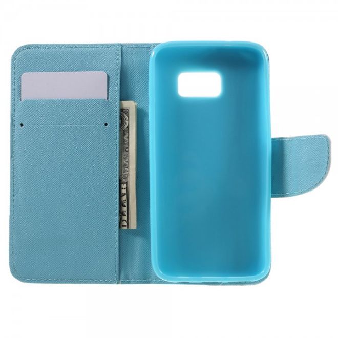 Samsung Galaxy S7 Leder Cover Handyhülle mit blauem Schmetterling