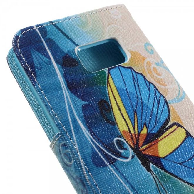 Samsung Galaxy S7 Leder Cover Handyhülle mit blauem Schmetterling