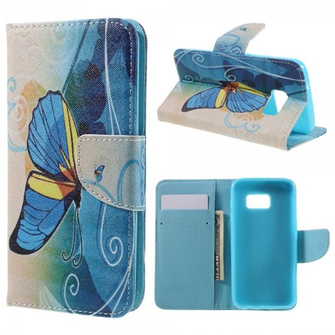 Samsung Galaxy S7 Leder Cover Handyhülle mit blauem Schmetterling