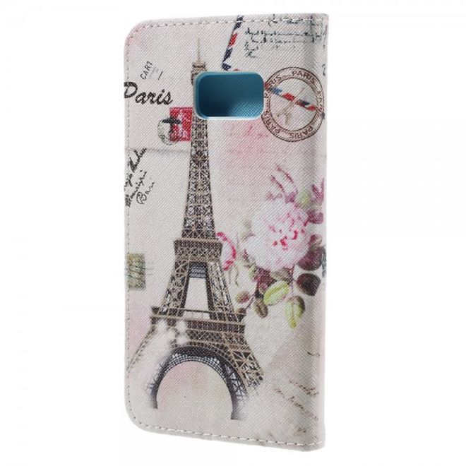 Samsung Galaxy S7 Leder Cover Handyhülle mit Eiffelturm und Postkarten