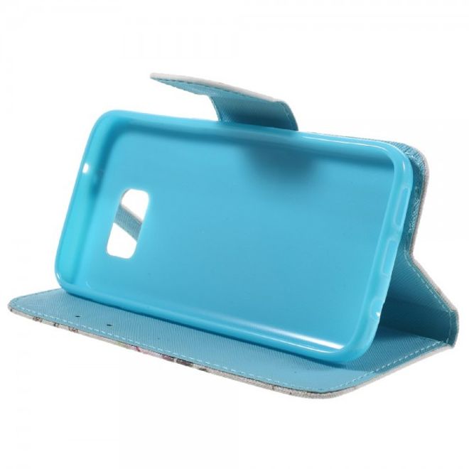 Samsung Galaxy S7 Leder Cover Handyhülle mit Eiffelturm und Postkarten