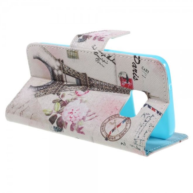 Samsung Galaxy S7 Leder Cover Handyhülle mit Eiffelturm und Postkarten