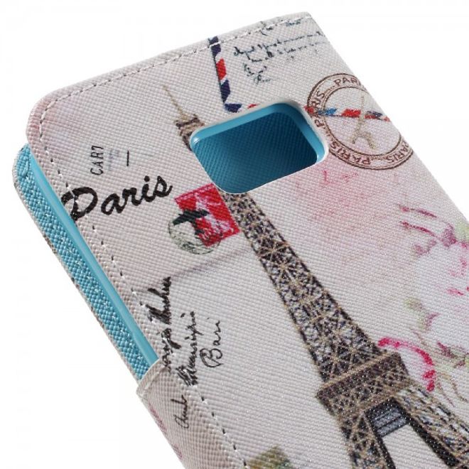 Samsung Galaxy S7 Leder Cover Handyhülle mit Eiffelturm und Postkarten