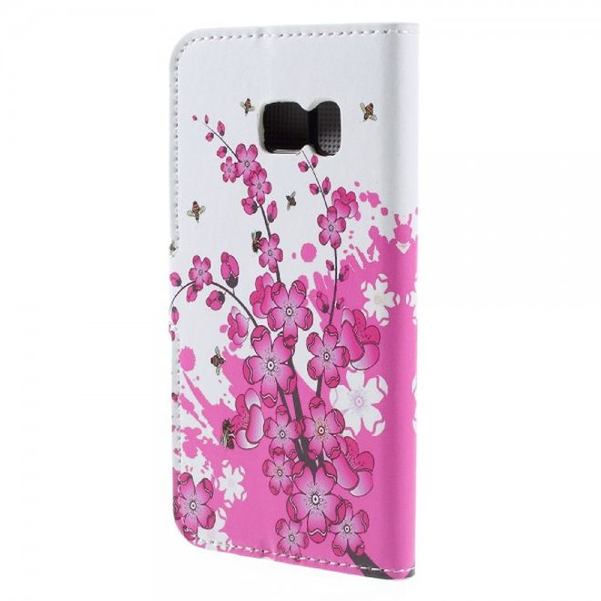 Samsung Galaxy S7 Leder Cover Hülle mit pinken Blumen