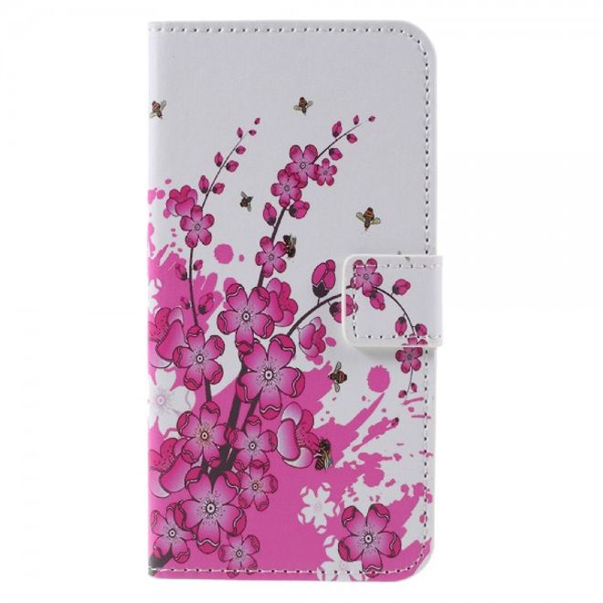 Samsung Galaxy S7 Leder Cover Hülle mit pinken Blumen