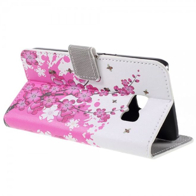 Samsung Galaxy S7 Leder Cover Hülle mit pinken Blumen