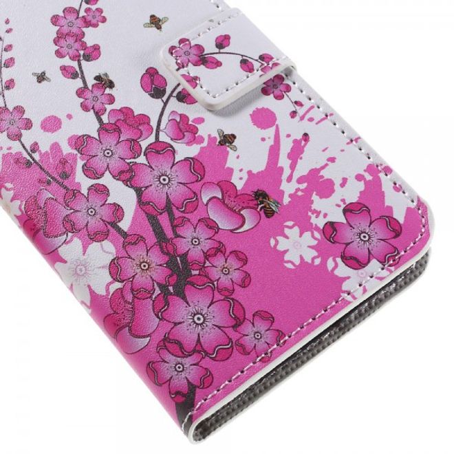 Samsung Galaxy S7 Leder Cover Hülle mit pinken Blumen