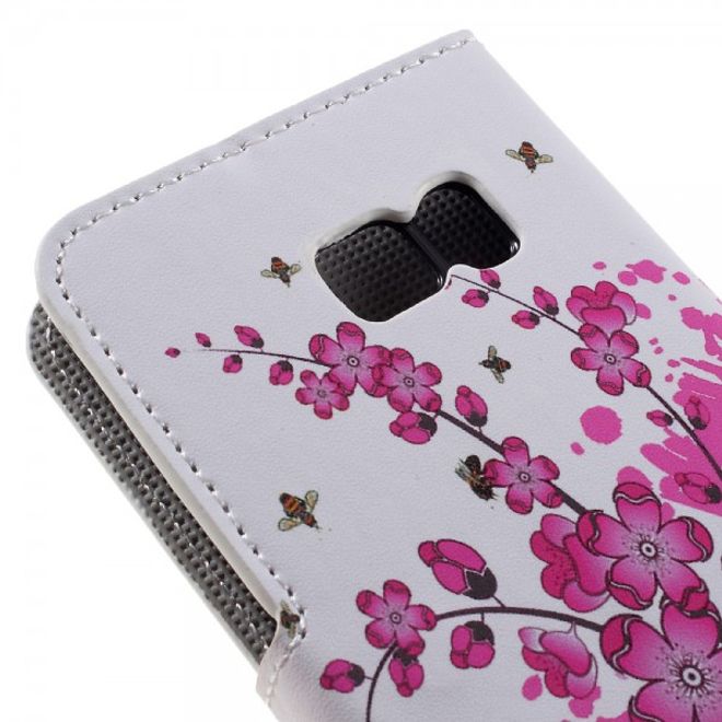 Samsung Galaxy S7 Leder Cover Hülle mit pinken Blumen