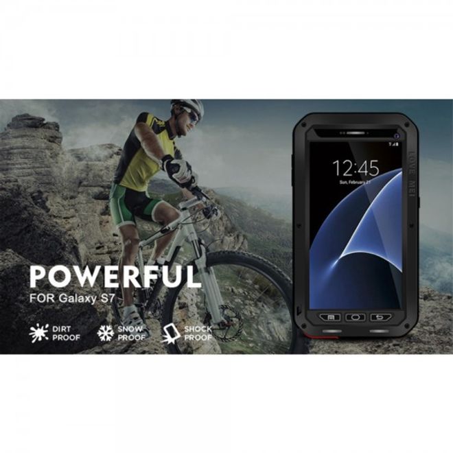 Samsung Galaxy S7 LOVE MEI Ultrarobuste Metall- und Silikon Case Hülle mit integrierter Displayschutz - schwarz
