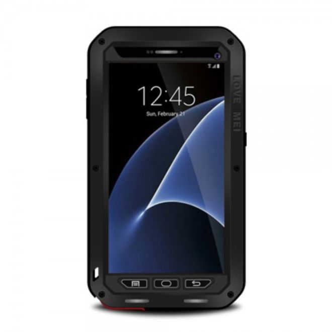 Samsung Galaxy S7 LOVE MEI Ultrarobuste Metall- und Silikon Case Hülle mit integrierter Displayschutz - schwarz
