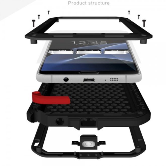 Samsung Galaxy S7 LOVE MEI Ultrarobuste Metall- und Silikon Case Hülle mit integrierter Displayschutz - schwarz