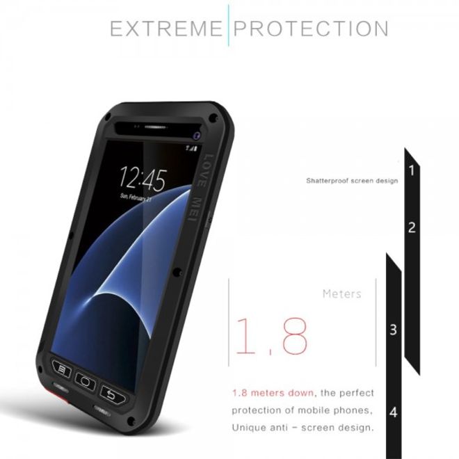 Samsung Galaxy S7 LOVE MEI Ultrarobuste Metall- und Silikon Case Hülle mit integrierter Displayschutz - schwarz