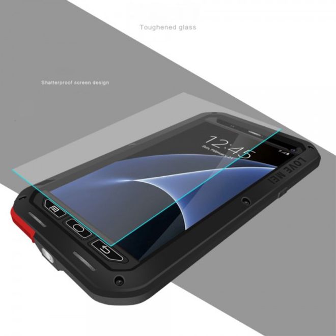 Samsung Galaxy S7 LOVE MEI Ultrarobuste Metall- und Silikon Case Hülle mit integrierter Displayschutz - schwarz