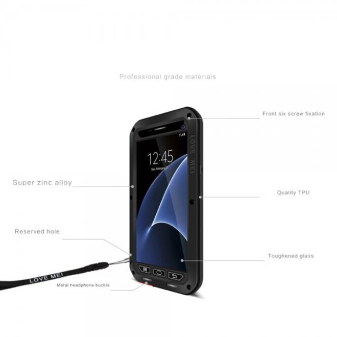 Samsung Galaxy S7 LOVE MEI Ultrarobuste Metall- und Silikon Case Hülle mit integrierter Displayschutz - schwarz