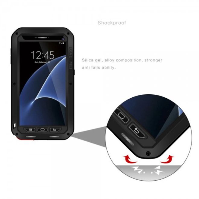 Samsung Galaxy S7 LOVE MEI Ultrarobuste Metall- und Silikon Case Hülle mit integrierter Displayschutz - schwarz