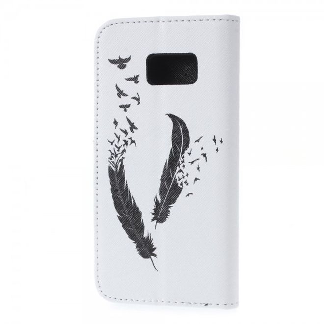 Samsung Galaxy S7 Magnetische Leder Case Hülle mit Federn und Vögeln