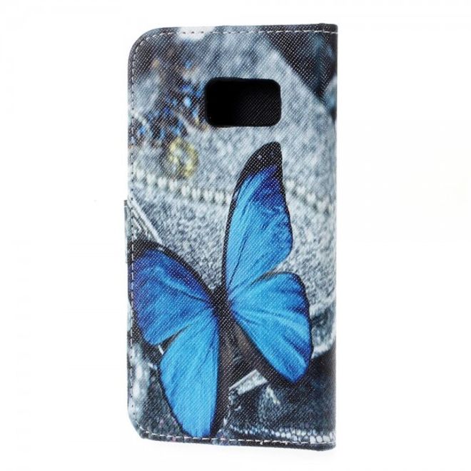 Samsung Galaxy S7 Magnetische Leder Case Hülle mit wunderschönem, blauem Schmetterling