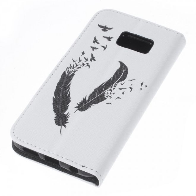 Samsung Galaxy S7 Magnetische Leder Case Hülle mit Federn und Vögeln