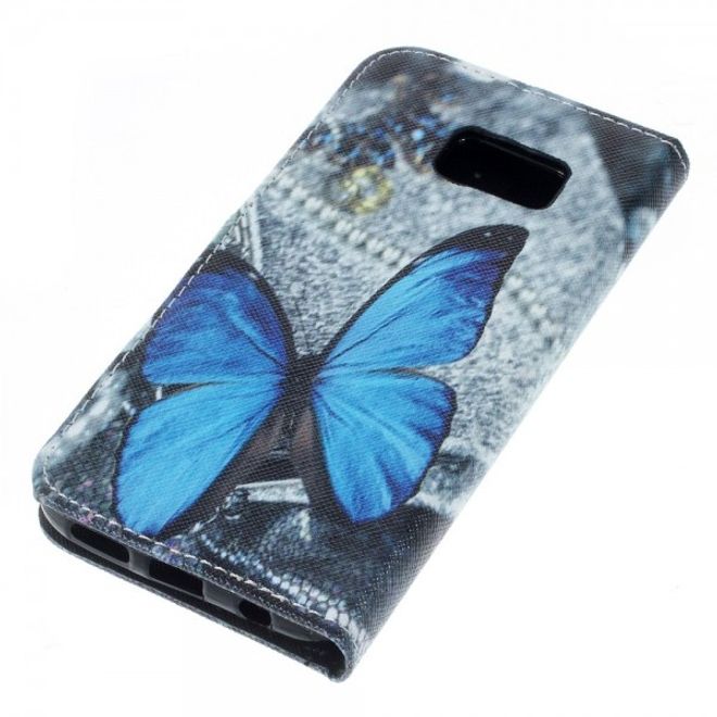 Samsung Galaxy S7 Magnetische Leder Case Hülle mit wunderschönem, blauem Schmetterling