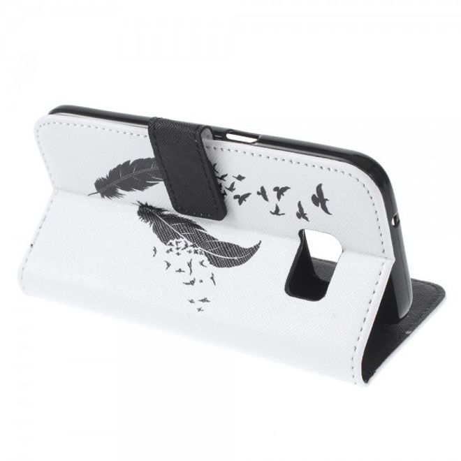 Samsung Galaxy S7 Magnetische Leder Case Hülle mit Federn und Vögeln