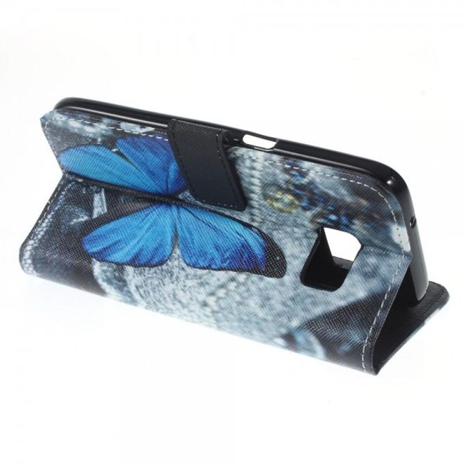 Samsung Galaxy S7 Magnetische Leder Case Hülle mit wunderschönem, blauem Schmetterling