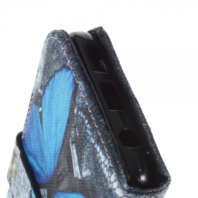 Samsung Galaxy S7 Magnetische Leder Case Hülle mit wunderschönem, blauem Schmetterling