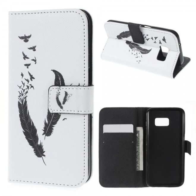 Samsung Galaxy S7 Magnetische Leder Case Hülle mit Federn und Vögeln