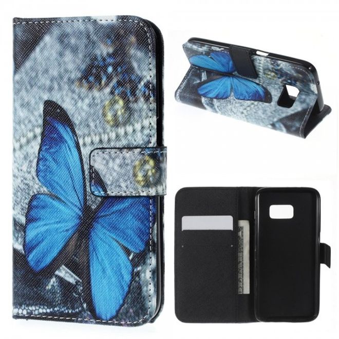 Samsung Galaxy S7 Magnetische Leder Case Hülle mit wunderschönem, blauem Schmetterling