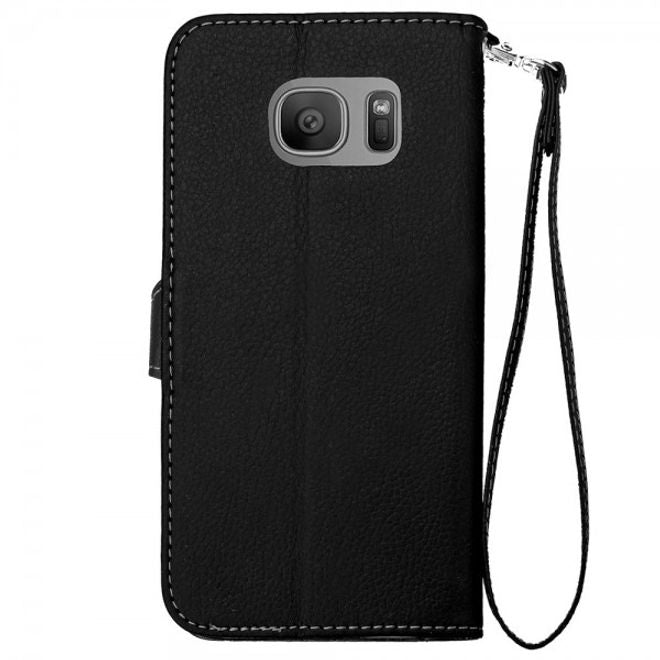 Samsung Galaxy S7 Magnetisches Leder Cover Handycase mit Schlaufe - schwarz