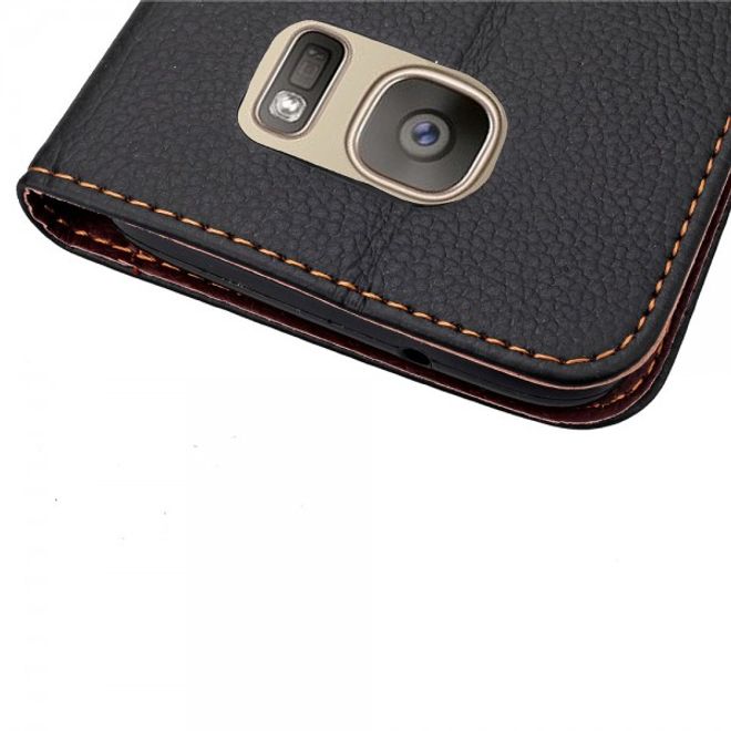 Samsung Galaxy S7 Magnetisches Leder Cover Handycase mit Schlaufe - schwarz