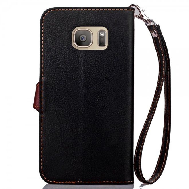 Samsung Galaxy S7 Magnetisches Leder Cover Handycase mit Schlaufe - schwarz